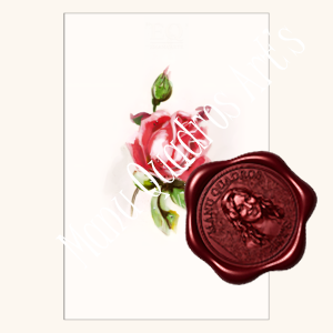 Estudo em acrílico sobre papel de uma rosa vermelha em composição figurativa.
