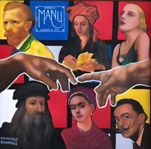 Obra em óleo sobre tela no formato 30 × 30 cm com composição conceitual inspirada em grandes mestres da história da arte.