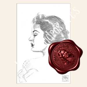 Desenho em lápis grafite de perfil feminino em estudo de retrato baseado em Andrew Loomis.