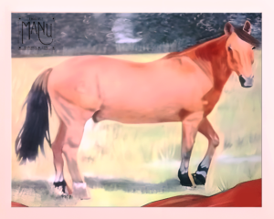 Pintura acrílica sobre tela de um cavalo em retrato figurativo.