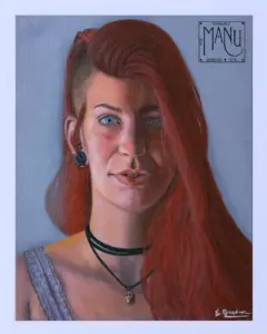 Retrato feminino pintado em Óleo sob tela por Emanuele Quadros, realizado a partir de fotografia de Gustavo Schossler.