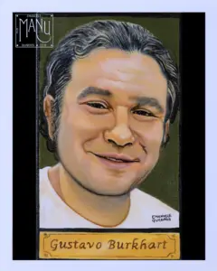 Retrato de Gustavo Burkhart em pintura acrílica sobre tela, realizado por Emanuele Quadros.