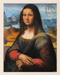 Pintura em óleo sobre tela inspirada na Mona Lisa de Leonardo da Vinci, estudo de retrato figurativo.